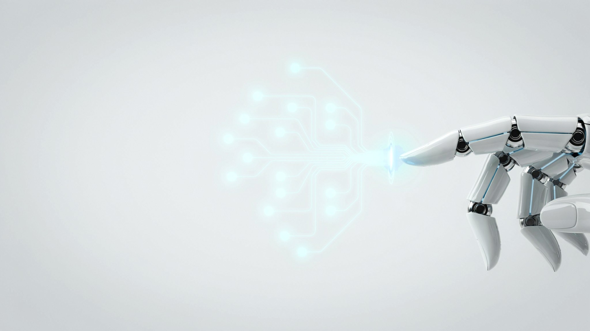 Robotic fingertip touching a branching glowing teal flowchart of automated paths — business automation, South Africa