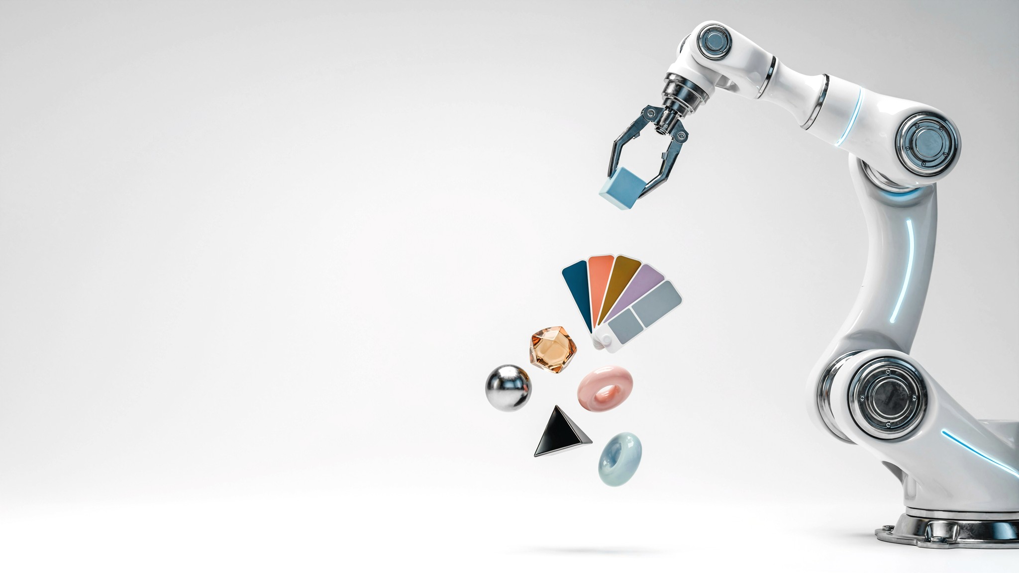 Robotic hand composing a design layout — graphic and brand design services, Johannesburg