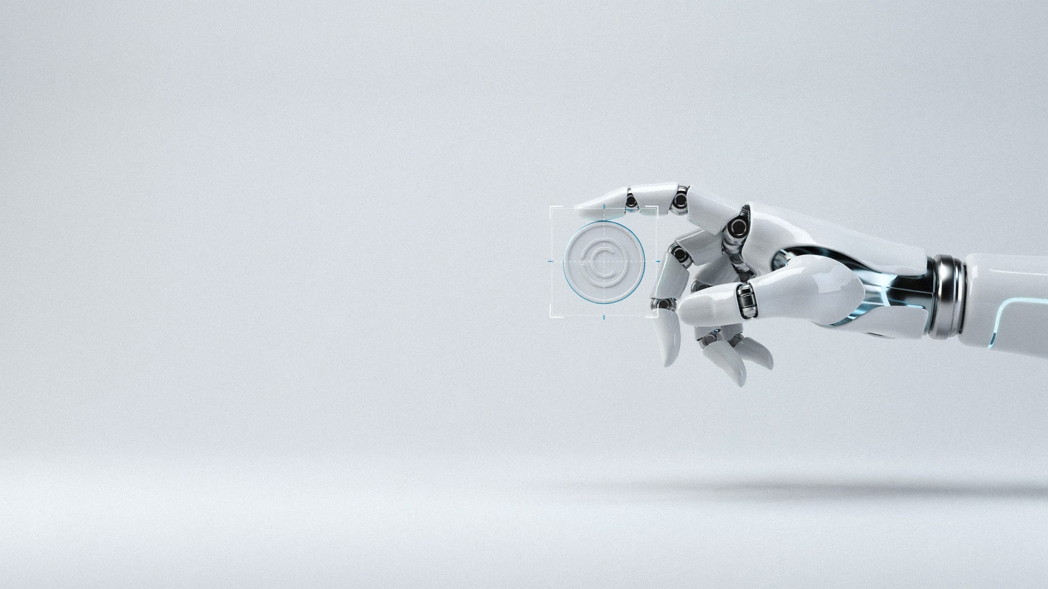 Robotic hand placing a brand mark onto an alignment grid — graphic and brand design, Johannesburg