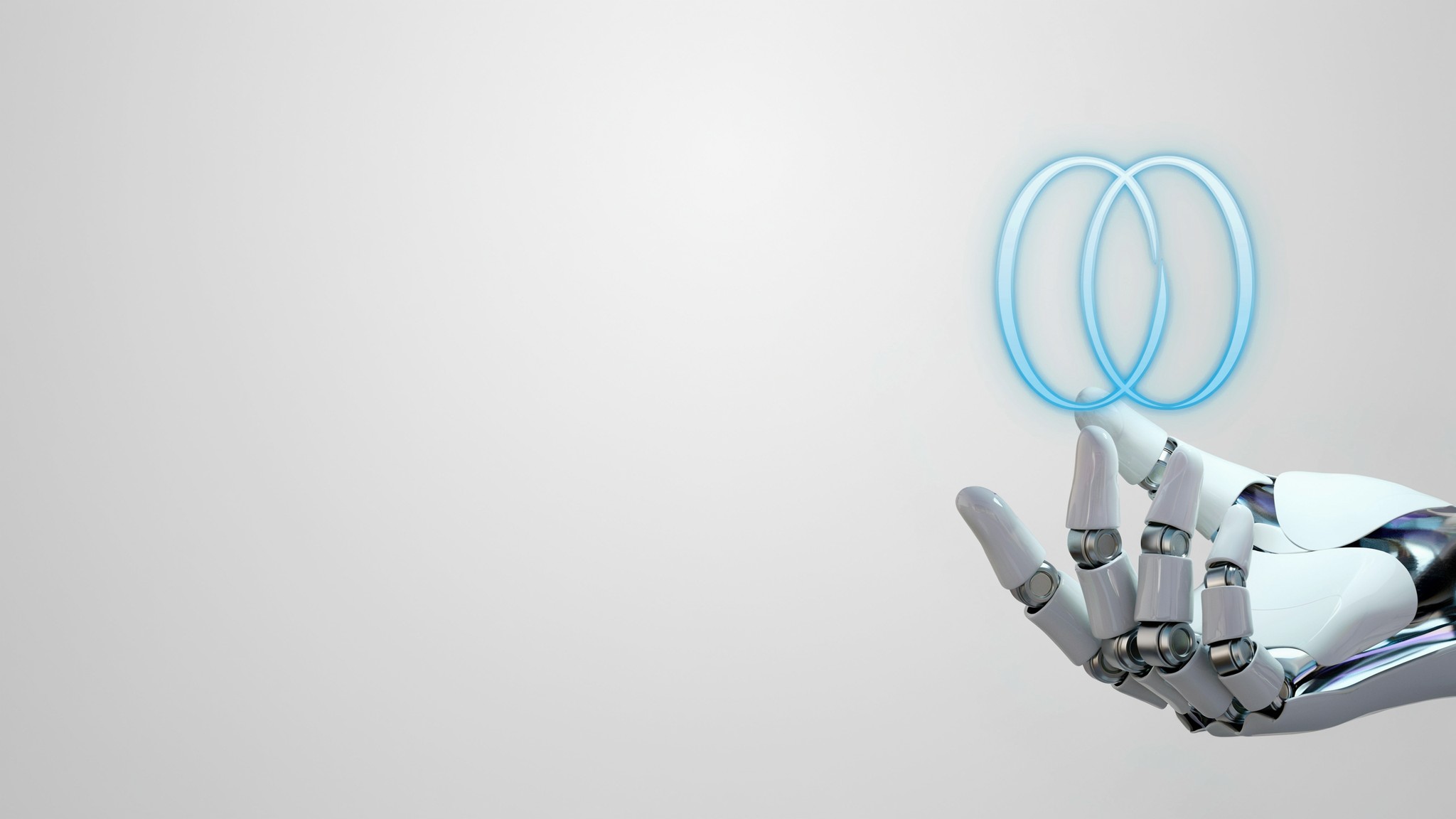 Robotic fingertips holding a glowing teal ring monogram — professional logo design services, Johannesburg