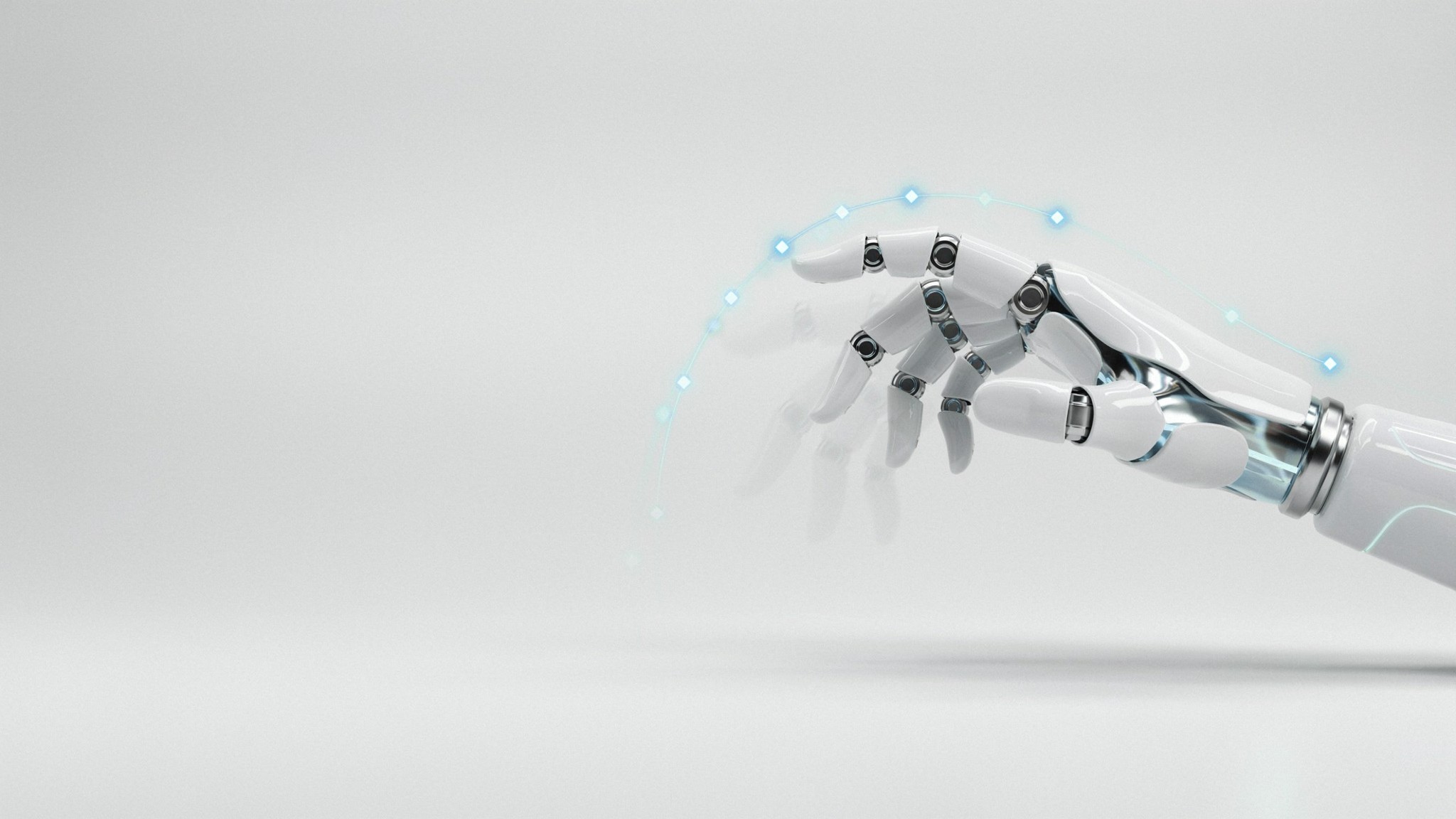 Robotic hand sweeping glowing keyframe markers — motion graphics design, Johannesburg