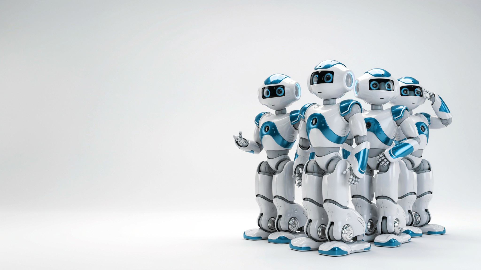 Robotic figure handling several tasks at once — monthly creative retainer from IN·DETAIL