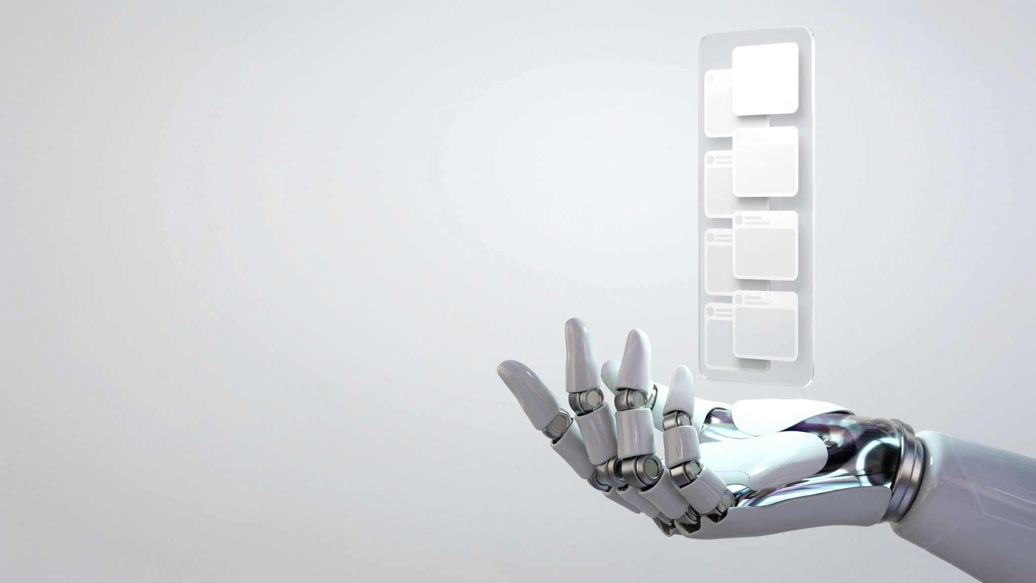 Robotic hand presenting a social feed panel — social media masterclass, Johannesburg